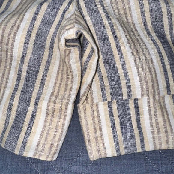 Zara Flax Linen Striped Tie-Waist Shorts Coastal Summer Blue Tan White Size MED - Picture 14 of 15